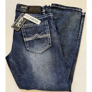 True Luck Men`s Jeans Straight Medium Wash S 34x30 NWT $60 Embroidered Bootcut